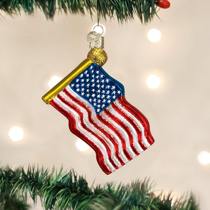 Old World Christmas Star-Spangled Banner Glass Blown Ornament for Christmas Tree, Handcrafted Holiday Decoration, USA Collection