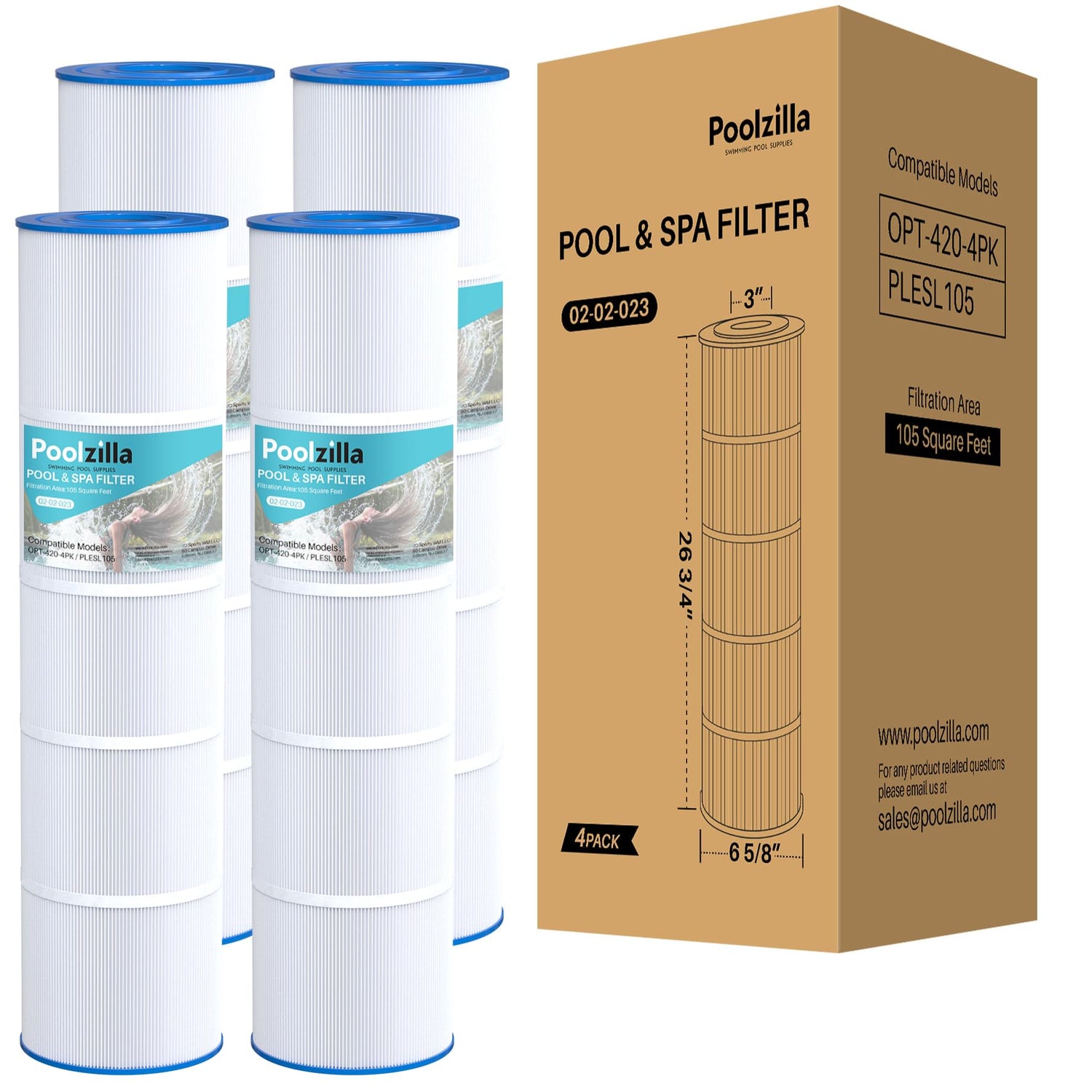 Poolzilla Replacement Pool Filter for PLESL105, J-CQ420, Pentair CCP420, R173576, R173476, Filbur FC-6470, FC-1977, PLESL105, PCC105, Unicel C-7471