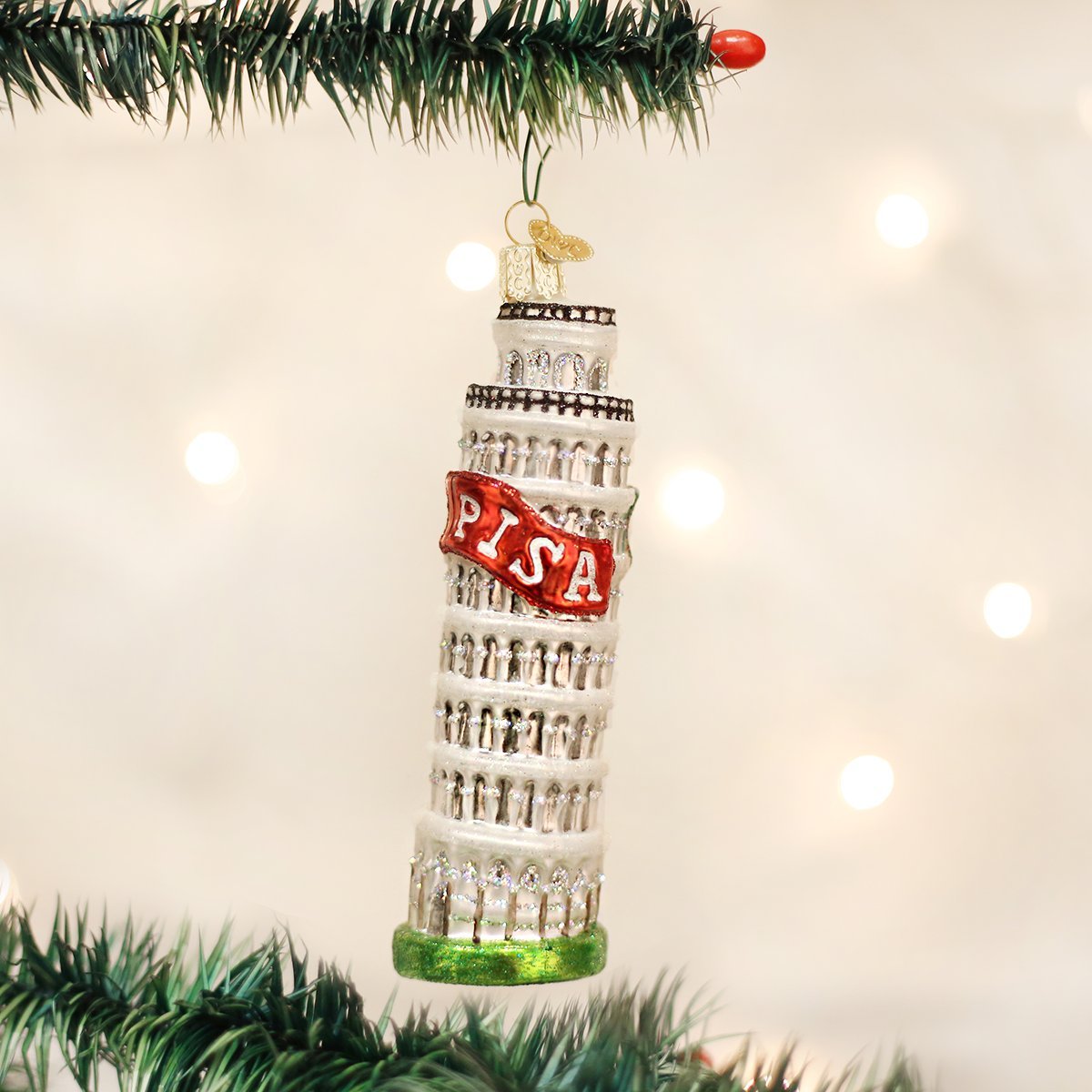 Old World Christmas Ornaments: Cities, Places and Landmarks Glass Blown Ornaments for Christmas Tree, Leaning Tower of Pisa