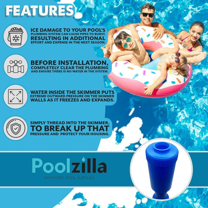 Poolzilla Skimmer Winterizing Plug, 16.5" Ice Guard, Compatible with  1½’’ and 2’’ Threaded Skimmers