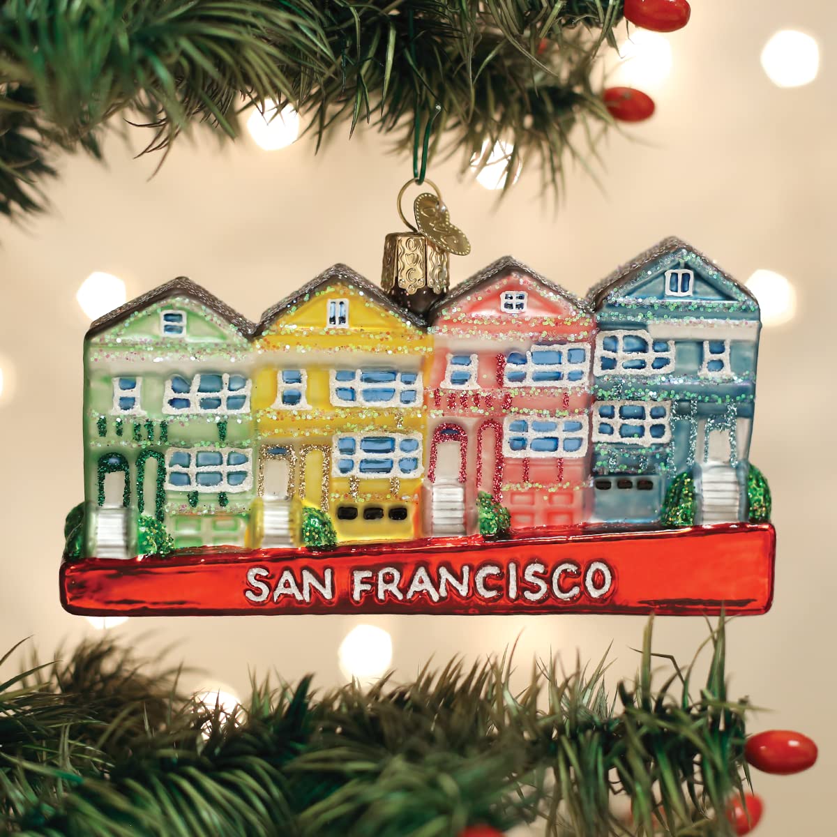 Old World Christmas San Francisco Painted Ladies Glass Blown Ornament for Christmas Tree