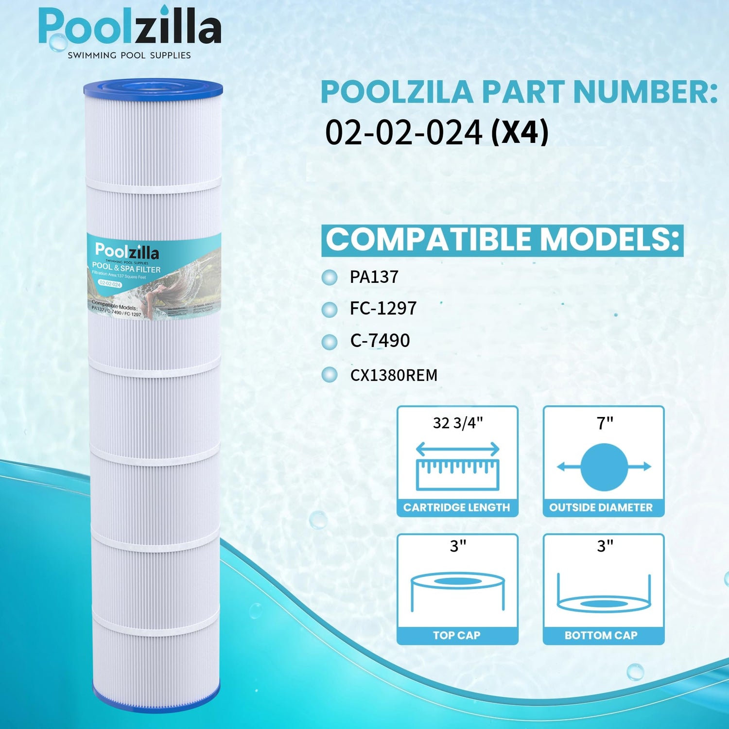 Poolzilla Replacement Pool Filter for PLF137A, Pleatco PA137, Filbur FC-1297, FC-6455, Unicel C-7490, Hayward CX 1380, C-5500, C5520, SD-00368, CX1380REM