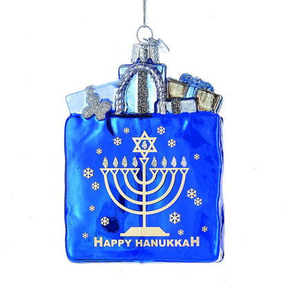 Kurt Adler 4" Noble Gems Happy Hanukkah Glass Gift Bag Ornament (NB1126)