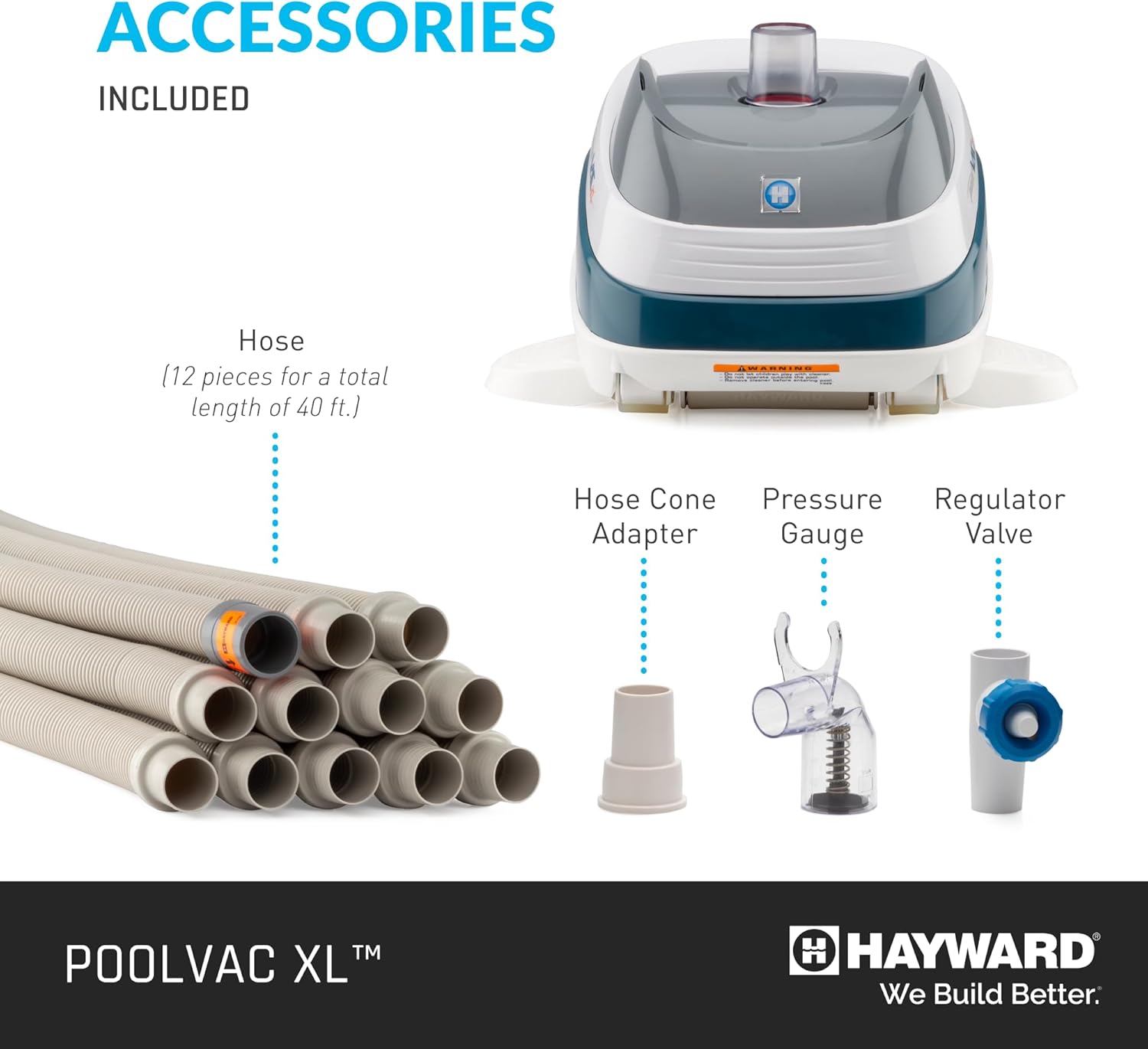 Hayward Pool Vac XL Suction Cleaner 40' Hose, Vinyl Pools