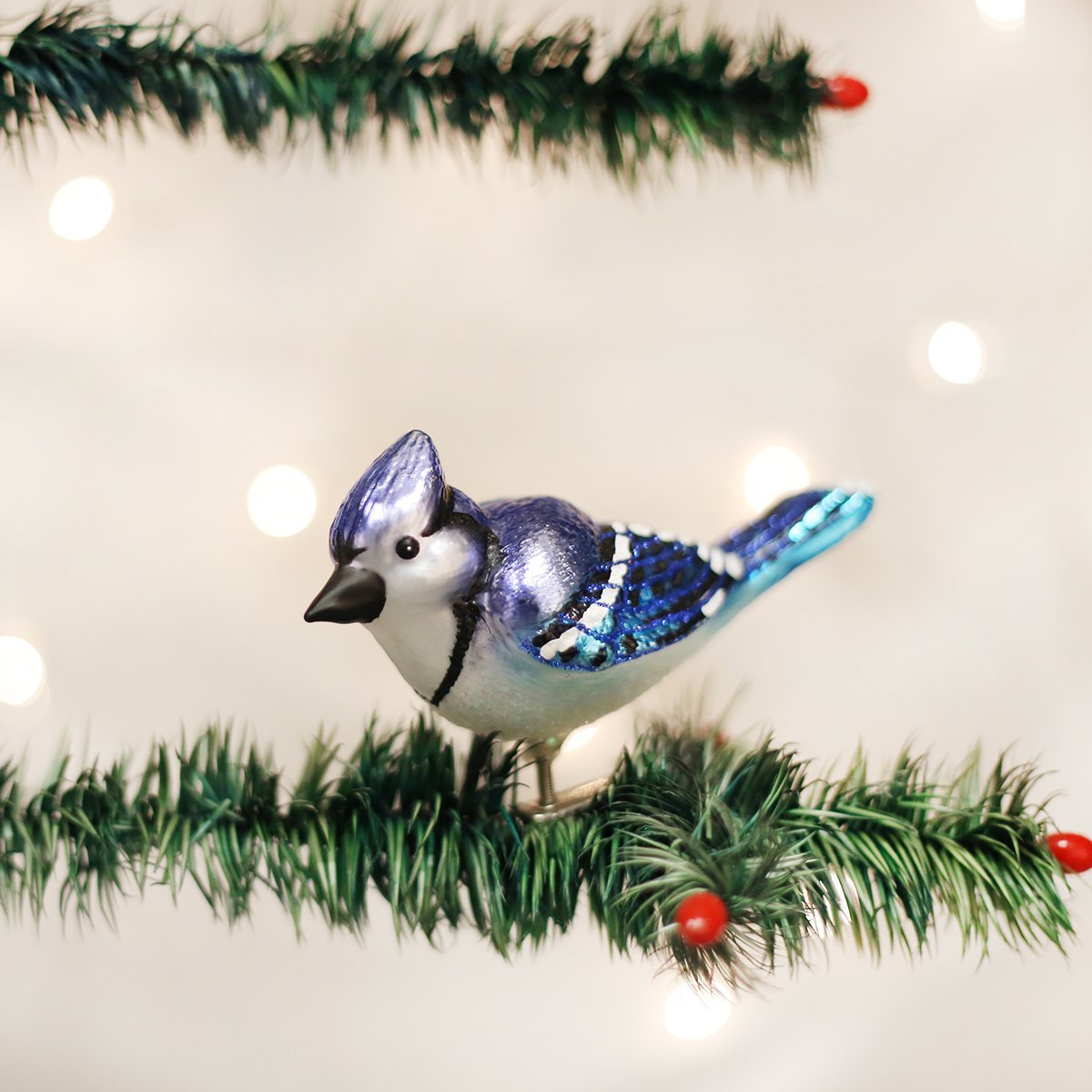 Old World Christmas Ornaments: Bird Watcher Collection Glass Blown Ornaments for Christmas Tree,Bright Blue Jay