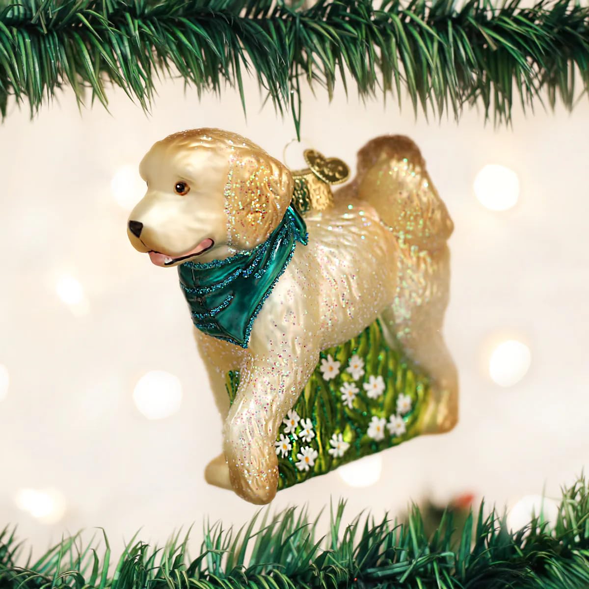 Old World Christmas Cockapoo Puppy Glass Blown Ornament for Christmas Tree, Handcrafted Holiday Decoration, Dog Collection