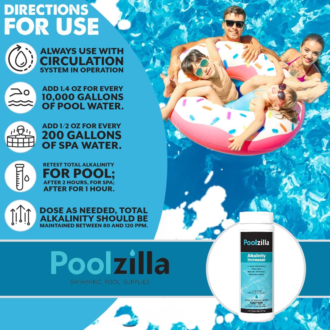 Poolzilla Pool Alkalinity Increaser (2 LBS) Restore pH Balance and Enhance Water Clarity