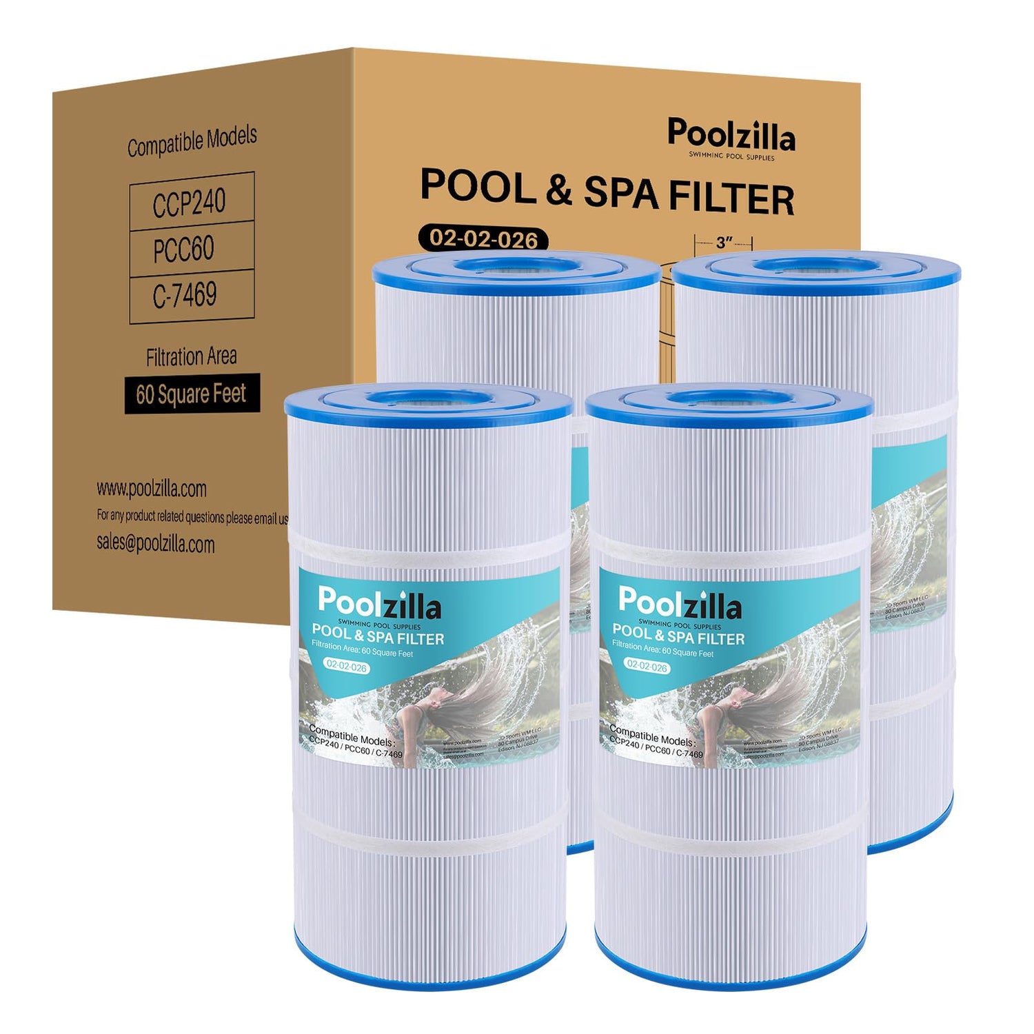 Poolzilla Replacement Pool Filter for PLFPCC60, Pleatco PCC60, Pentair CCP240, R173572, 178569, Unicel C-7469, Filbur FC-1975, Pure N Clean PC-1975, PC-6460