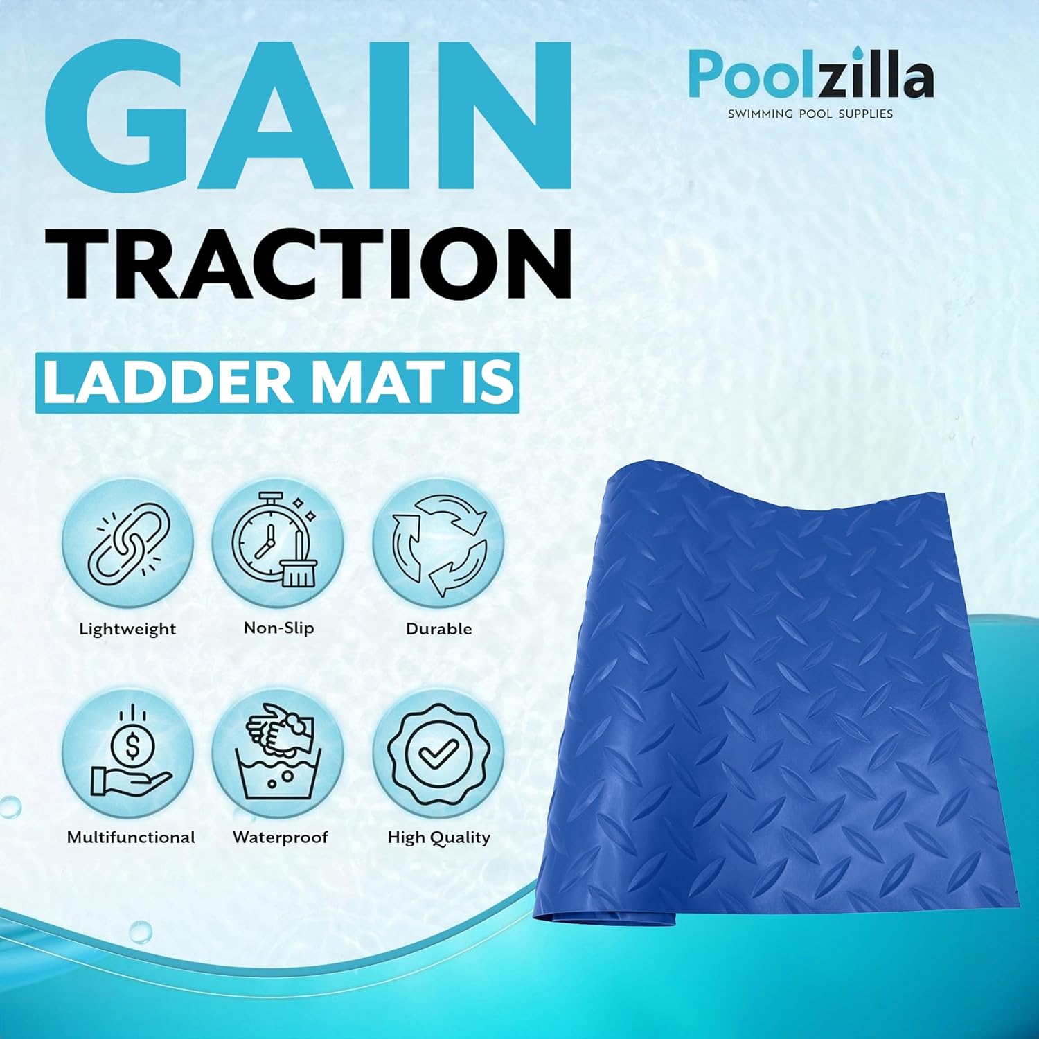 Poolzilla Swimming Pool Ladder Mat, Non-Slip Protective Pad for Liner