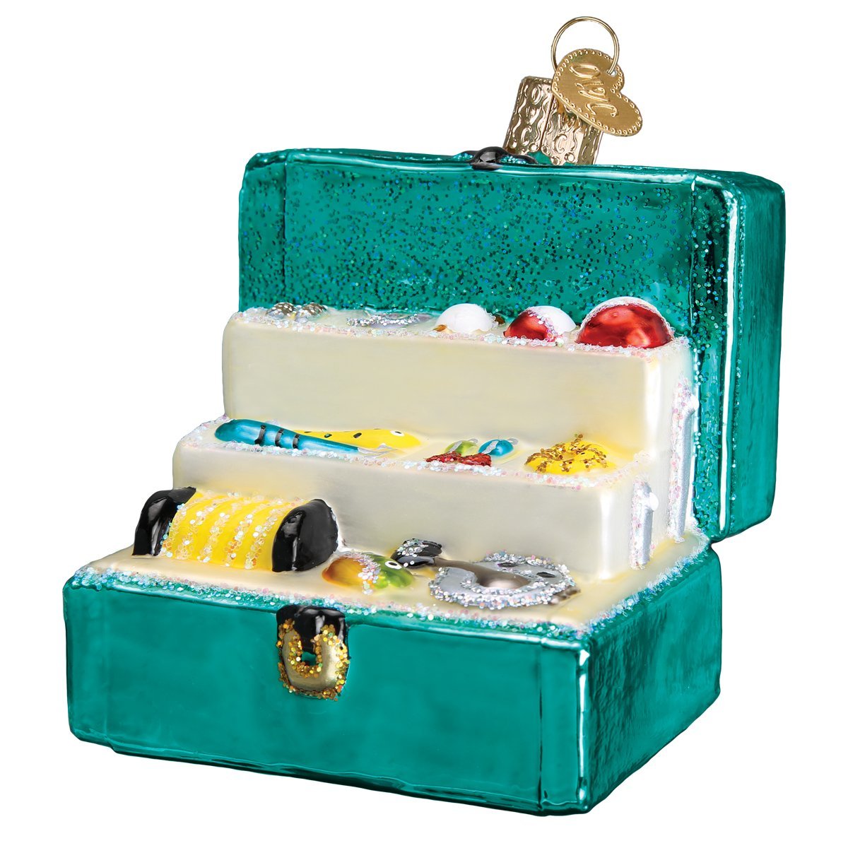 Old World Christmas Tackle Box Glass Blown Ornament for Christmas Tree, Handcrafted Holiday Decoration, Fisherman Collection