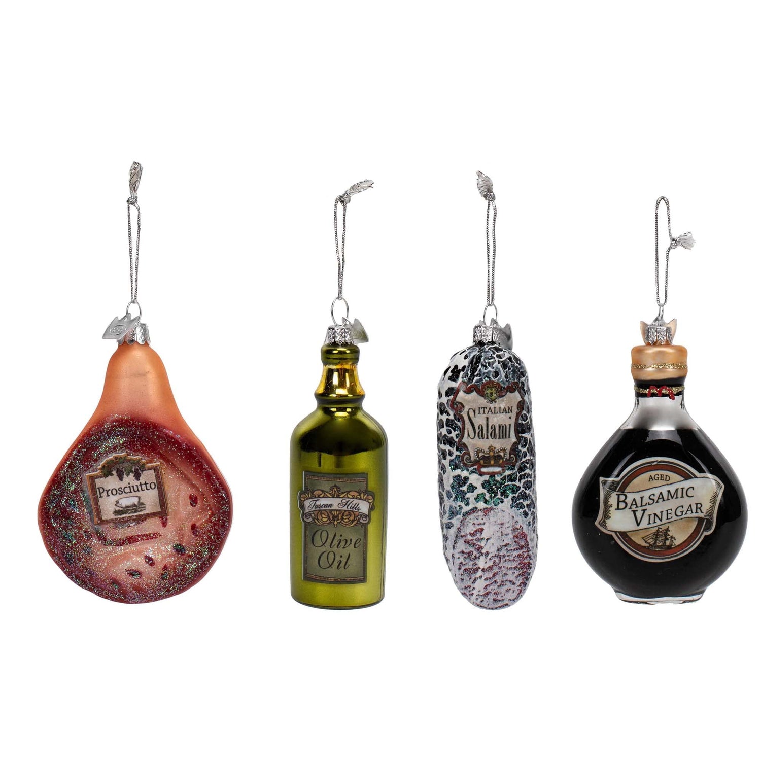 Kurt Adler NB0909 Holiday Decorative Noble Gems Glass Italian Food Hanging Accessory Christmas Tree Ornament Set with String Hanger (4 Pack)