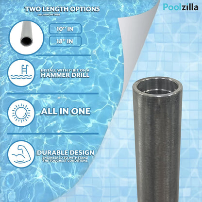 Poolzilla (5 Pack) 18" Aluminum Tubes Without Anchor for Pool Safety Cover Installation, Made of Durable Aluminum, Extra Long