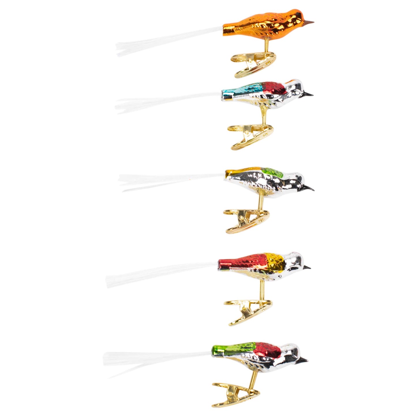 Kurt Adler Early Years Glass Clip-On Bird, 4.5-Inch, Set of 5 Ornaments, 5 Count