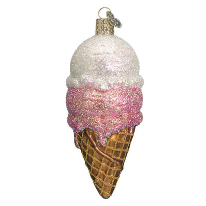 Old World Christmas Ice Cream Cone Glass Blown Ornament for Christmas Tree, Handcrafted Holiday Decoration, Ice Cream Collection