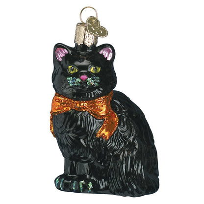 Old World Christmas Halloween Kitty Glass Blown Ornament for Christmas Tree, Handcrafted Holiday Decoration, Halloween Collection