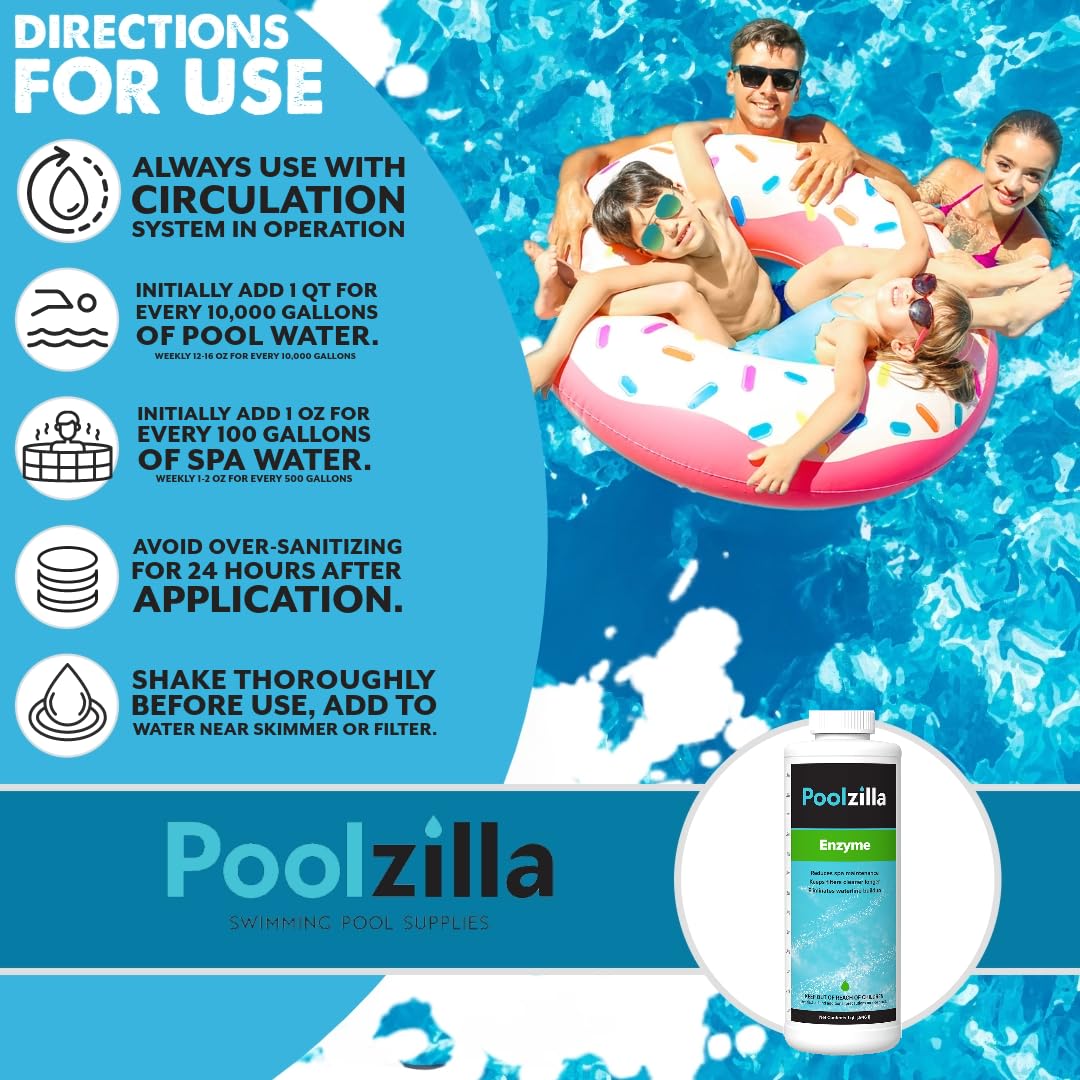 Poolzilla Enzyme (1 QT) for Reduced Water Maintenance, Balanced pH Levels