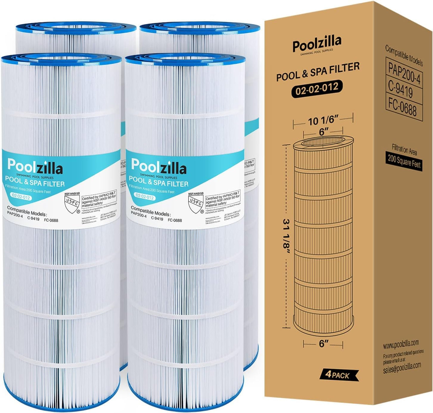 Poolzilla Replacement Pool Filter for PAP200, Pentair CC200, Filbur FC-0688, Unicel C-9419, Aladdin 29902, Baleen AK-8005