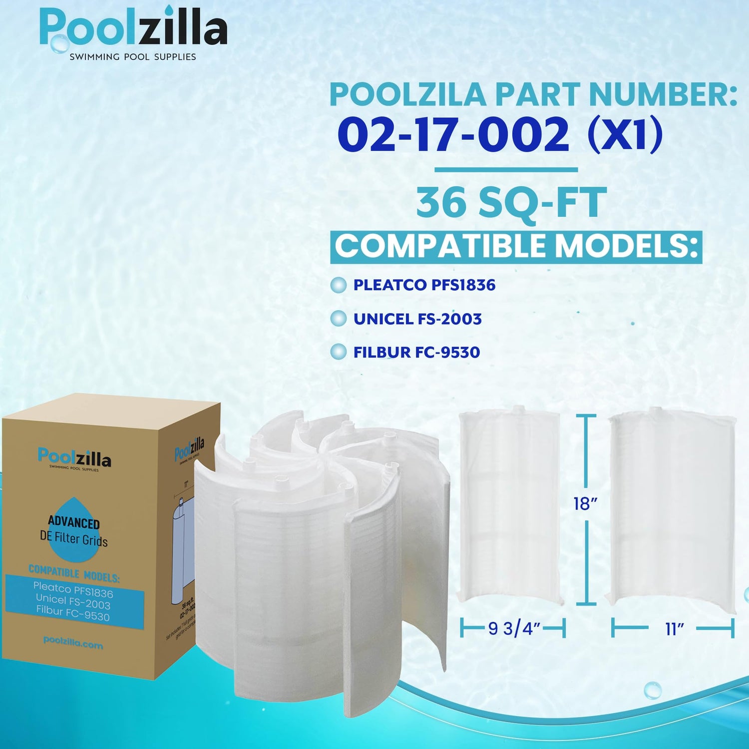 Poolzilla Replacement DE Grid (36 sq ft)- Compatible with Pleatco PFS1836, Unicel FS-2003, Filbur FC-9530