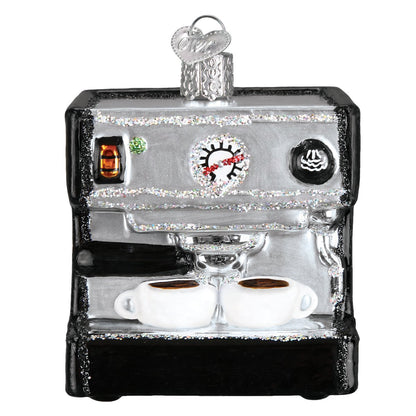 Old World Christmas Espresso Machine Glass Blown Ornament for Christmas Tree, Handcrafted Holiday Decoration, Coffee Collection