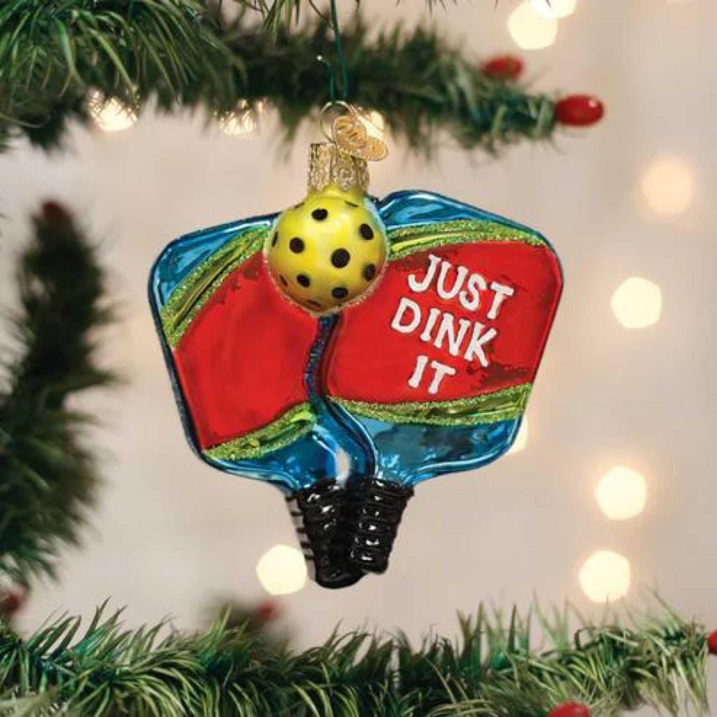Old World Christmas Pickleball Paddles Glass Blown Ornament for Christmas Tree, Handcrafted Holiday Decoration, Sport Collection