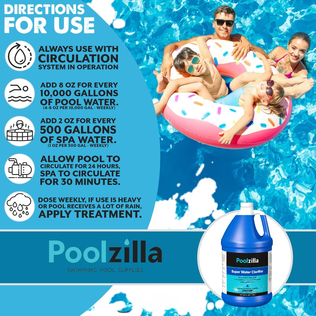 Poolzilla Super Water Clarifier (1 Gal) Concentrated Solution for Pools and Spas