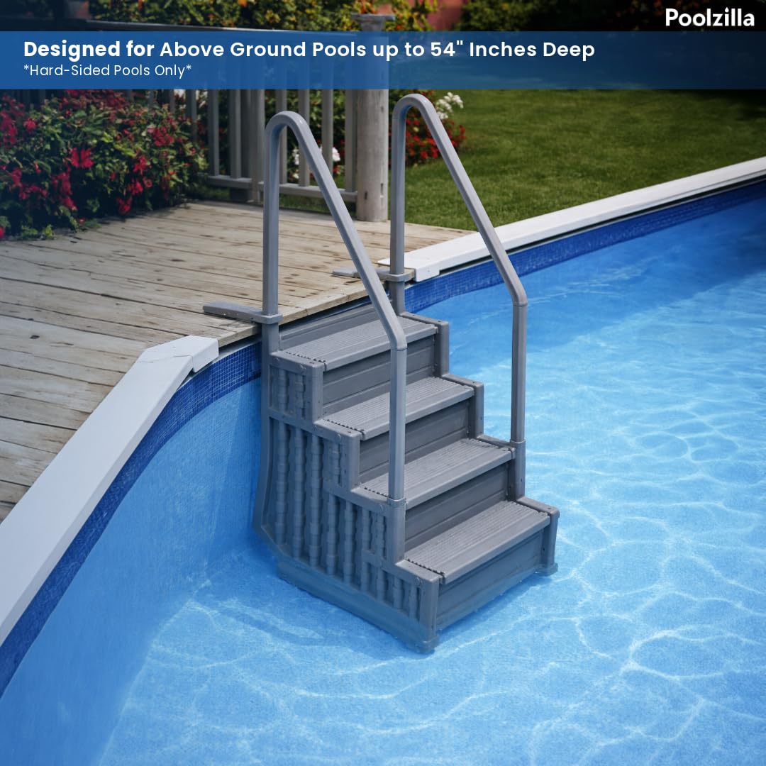Poolzilla Premium Deck-Mounted Pool Ladder with Double Handrails - Gray - Fits 48"–54" Above Ground Pools