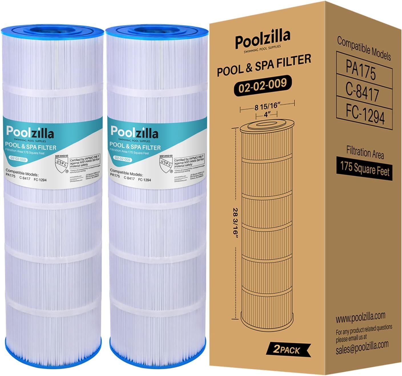 Poolzilla Replacement Pool Filter for PLF175A, Filbur FC-1294, Hayward C1750, CX1750RE, PA175, Unicel C-8417, Waterway PCCF-175, 25230-0175S, 817-0175P, Sta Rite PXC 175