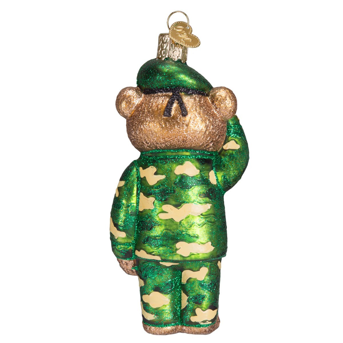 Old World Christmas Army Bear Glass Blown Ornament for Christmas Tree, Handcrafted Holiday Decoration, University Collection