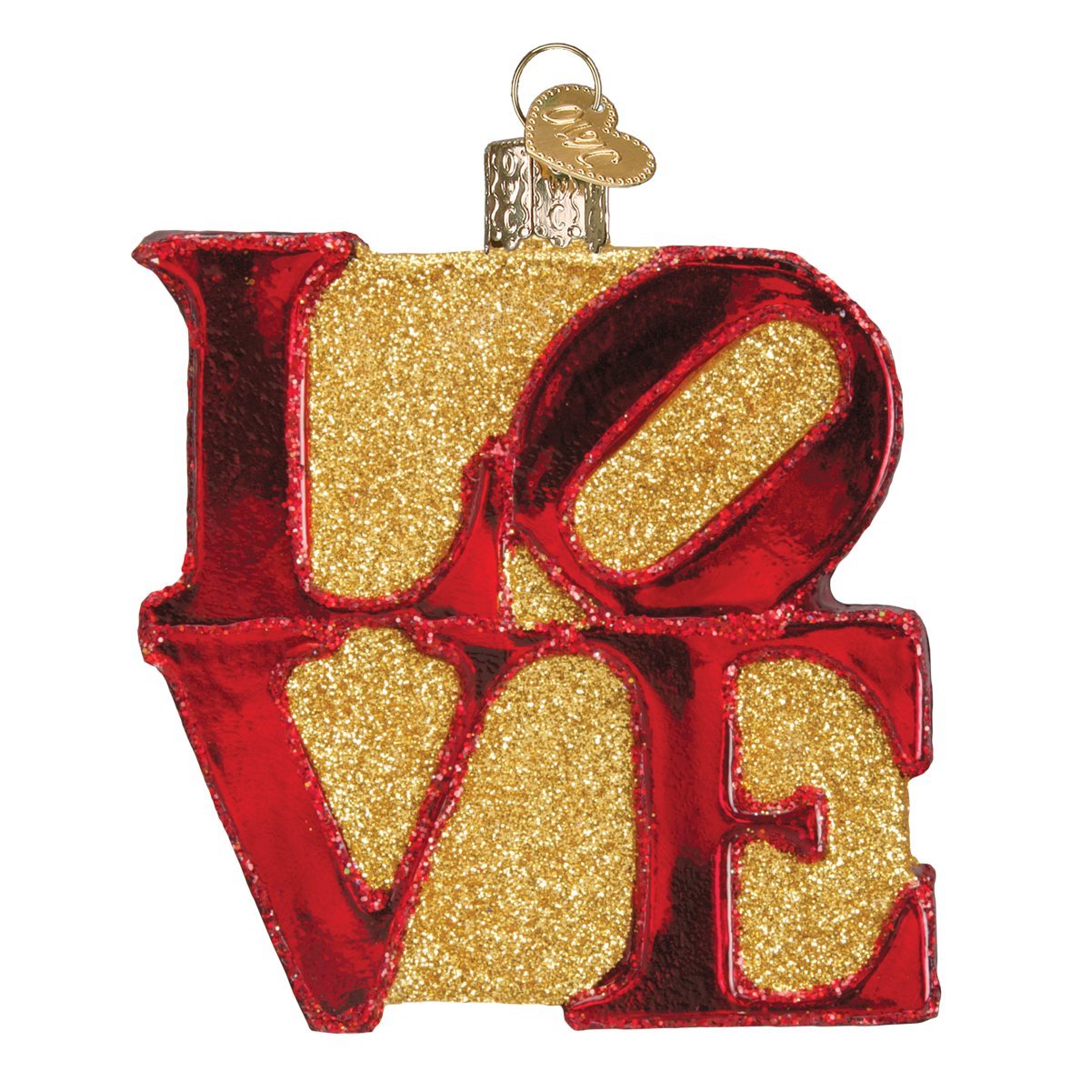 Old World Christmas Glass Blown Ornament with S-Hook and Gift Box, Message Collection (Love)