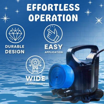 Poolzilla Submersible Cover Pump - Compatible with Standard Garden Hose, 1500 GPH, 25' FT Power Cord, with Filter Pad and 30' Foot Discharge Hose…