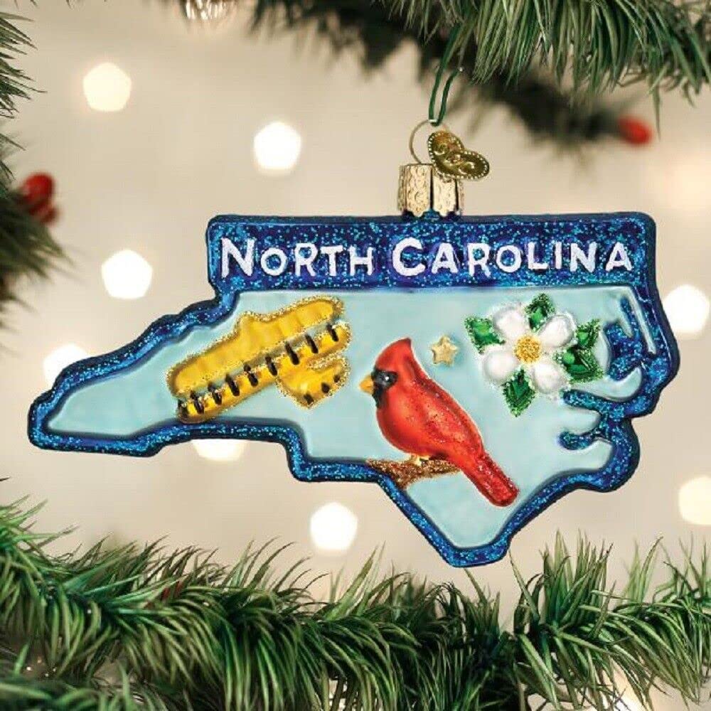 Old World Christmas State of North Carolina Glass Blown Ornament for Christmas Tree, Handcrafted Holiday Decoration, States Collection
