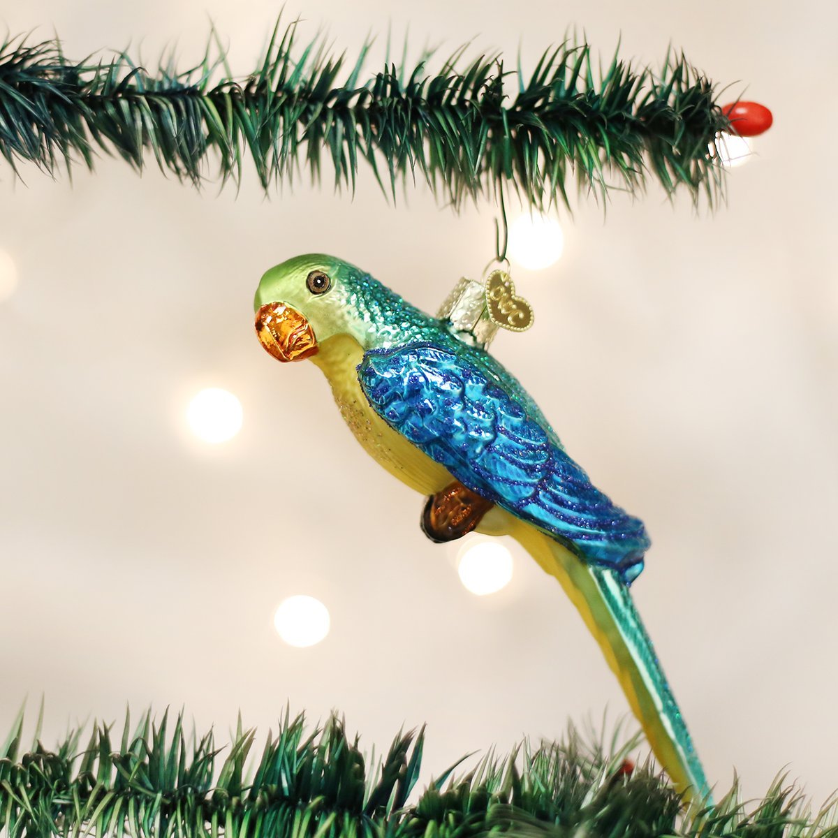 Old World Christmas Parakeet Glass Blown Ornament for Christmas Tree, Handcrafted Holiday Decoration, Parrot Collection