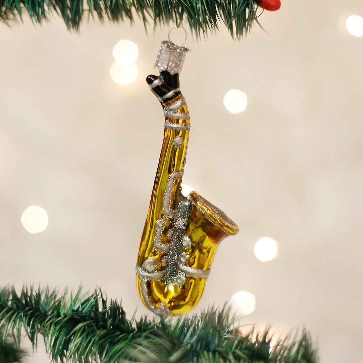 Old World Christmas Musical Instruments Glass Blown Ornaments for Christmas Tree Saxophone 4.75 x 1.25