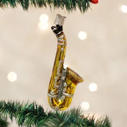 Old World Christmas Musical Instruments Glass Blown Ornaments for Christmas Tree Saxophone 4.75 x 1.25