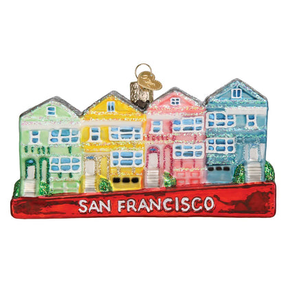 Old World Christmas San Francisco Painted Ladies Glass Blown Ornament for Christmas Tree