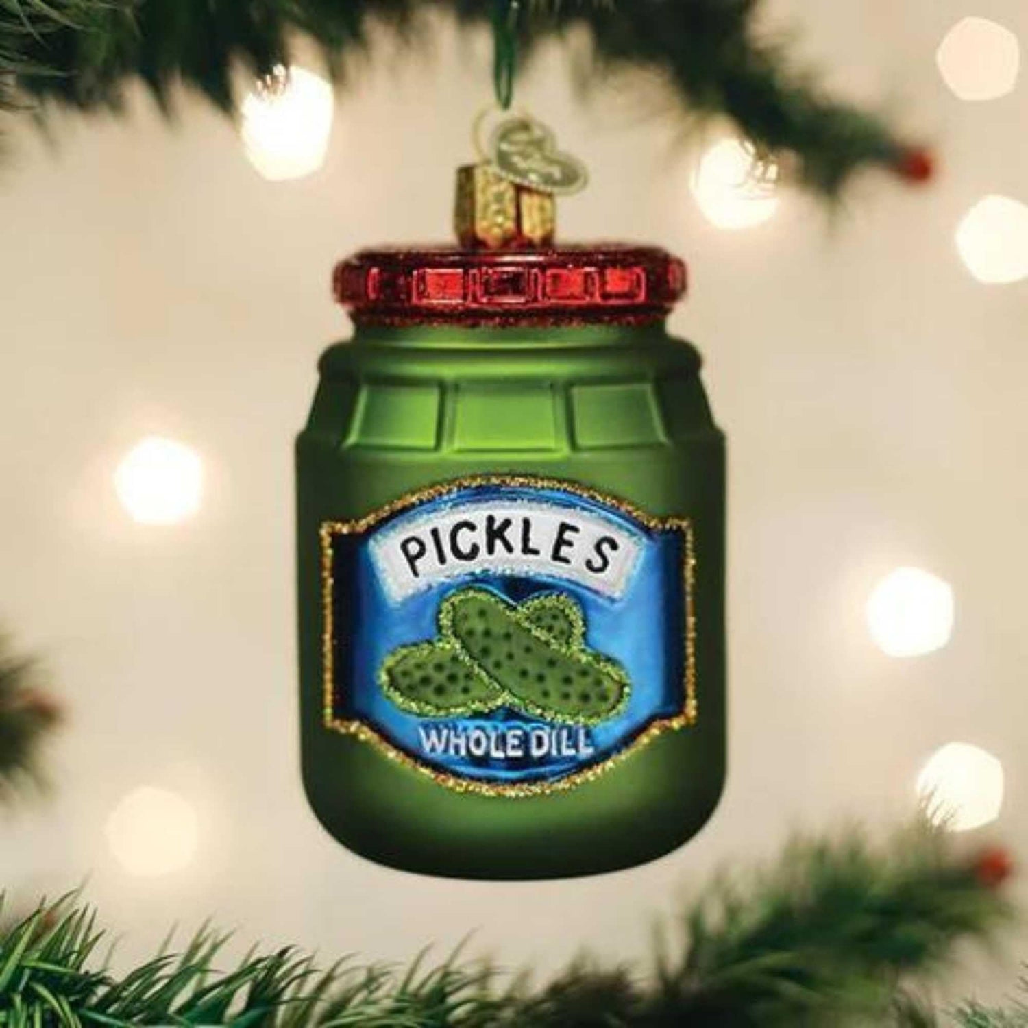 Old World Christmas Jar of Pickles Glass Blown Ornament for Christmas Tree, Handcrafted Holiday Decoration, Food Collection