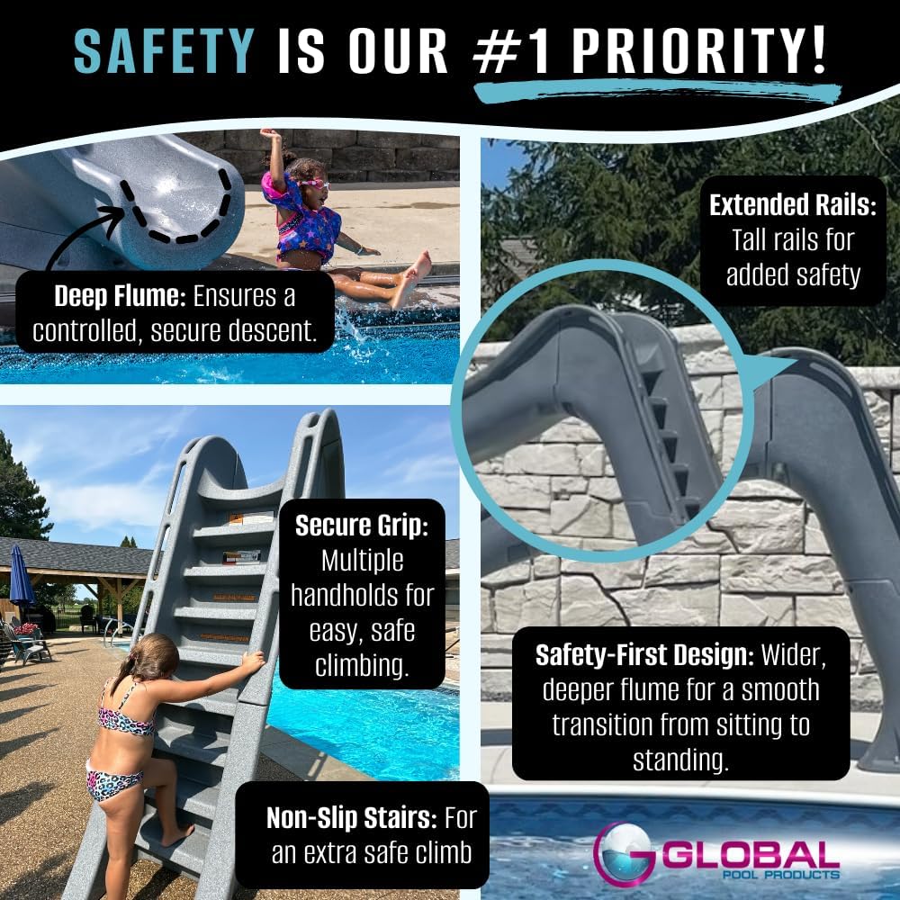 Global Pool Products Side Winder - Deck Mounted Inground Swimming Pool Water Slide Left Curve Turn