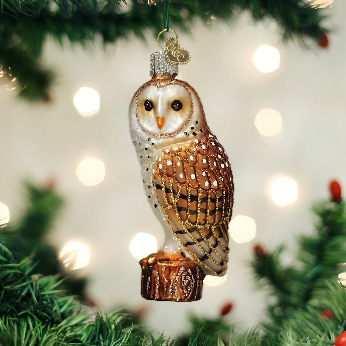 Old World Christmas Barn Owl Glass Blown Ornament for Christmas Tree, Handcrafted Holiday Decoration, Owl Collection