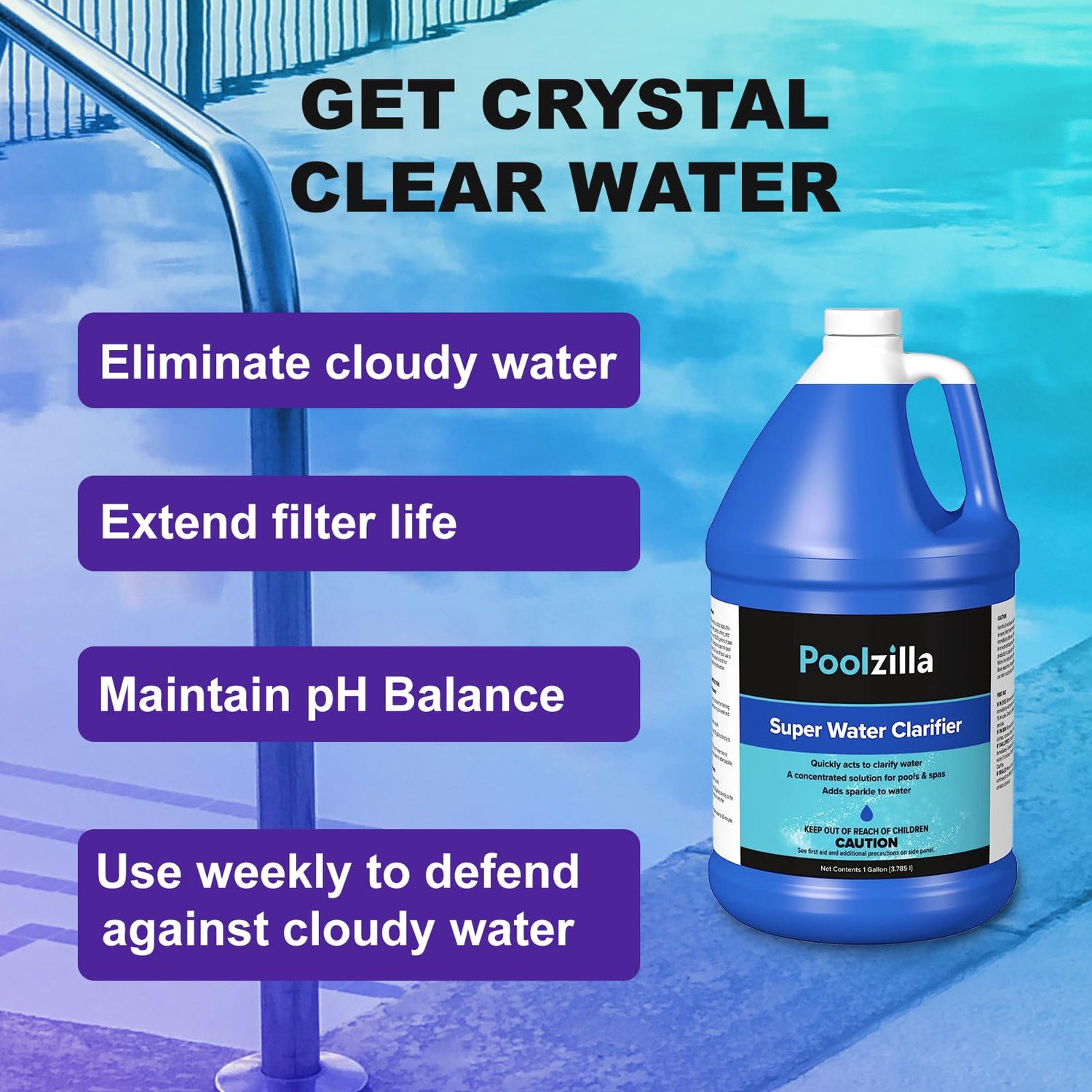 Poolzilla Super Water Clarifier (1 Gal) Concentrated Solution for Pools and Spas