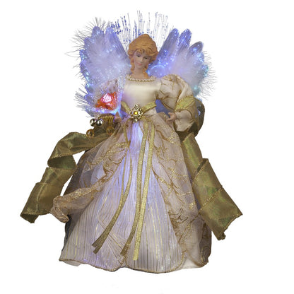 Kurt S. Adler CUL Fiber Optic LED Angel Christmas Treetop Figurine, 12-Inch, Ivory and Gold Tree Topper