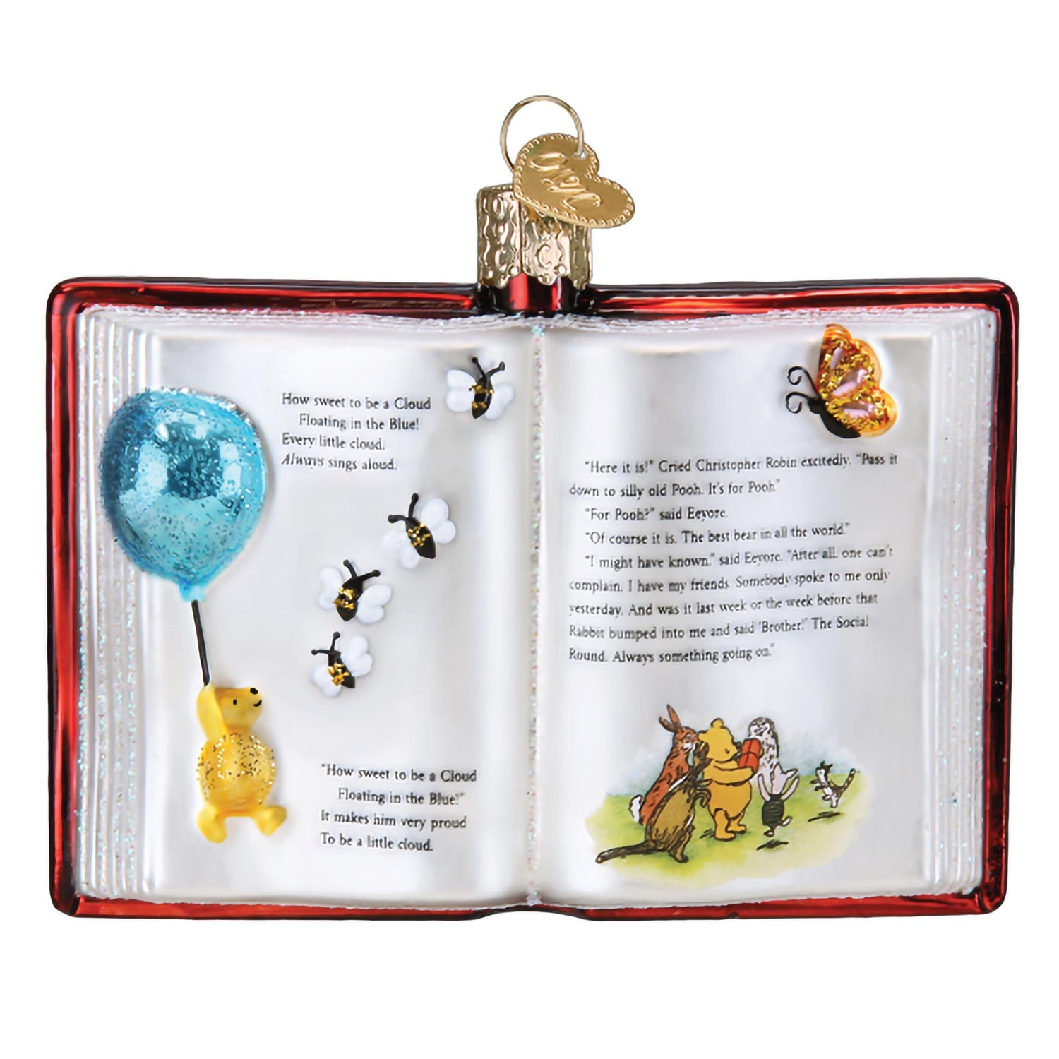 Old World Christmas Winnie The Pooh Book Glass Blown Ornament for Christmas Tree, Handcrafted Holiday Decoration, Winnie The Pooh Collection