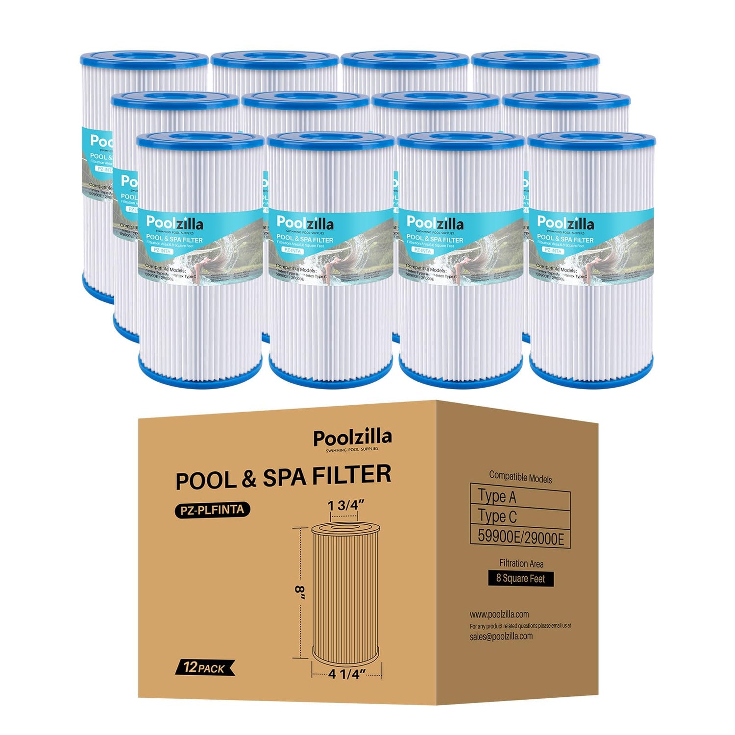 Poolzilla Replacement Pool Filter for Type A or C, Intex 29000E/59900E, Easy Set Pool Filters, Summer Escapes or Summer Waves Above Ground Pools