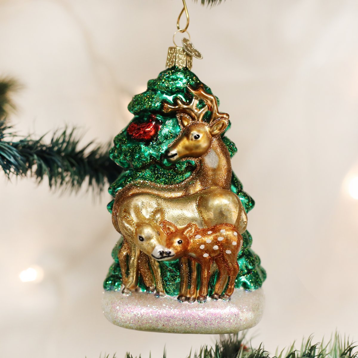 Old World Christmas Animal Collection Glass Blown Ornaments for Christmas Tree Deer Family 5 x 5 x 5 inches