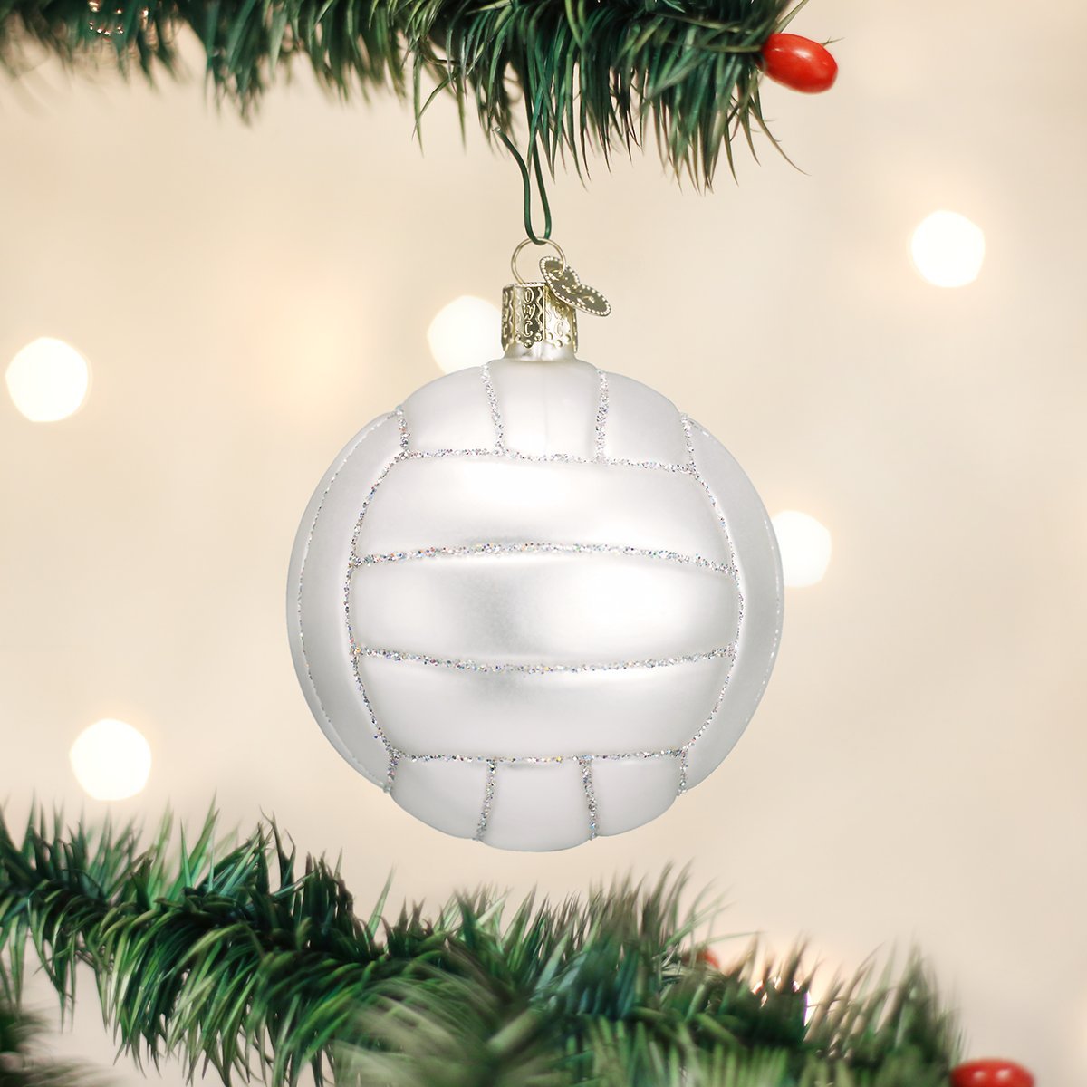 Old World Christmas Volleyball Glass Blown Ornament for Christmas Tree, Handcrafted Holiday Decoration, Sport Collection