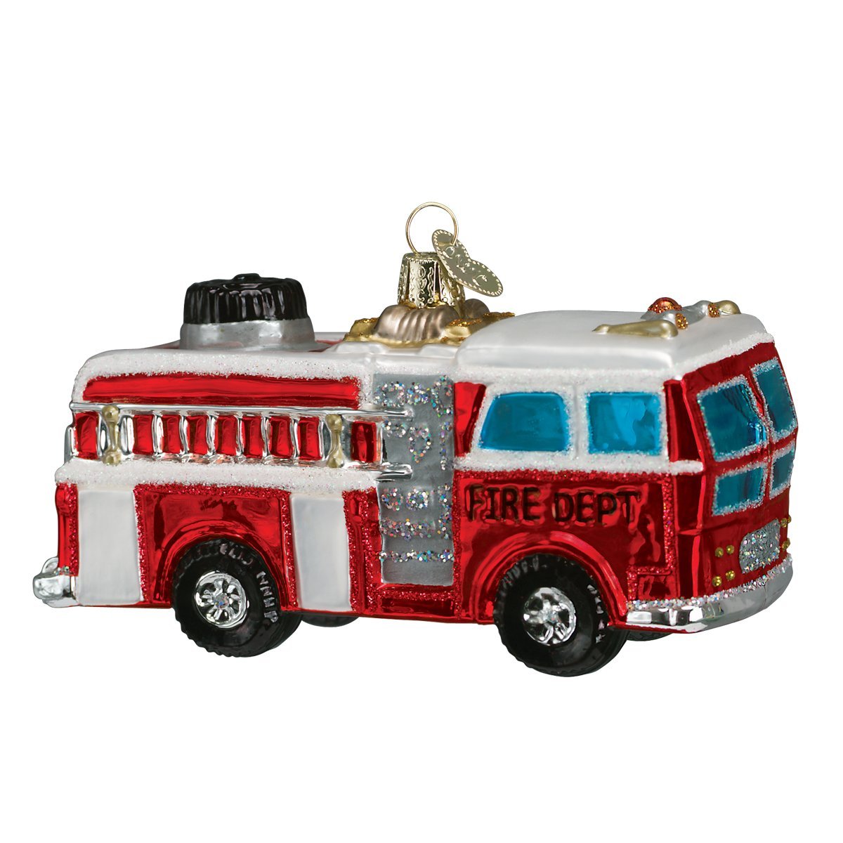 Old World Christmas Fire Truck Glass Blown Ornament for Christmas Tree, Handcrafted Holiday Decoration, Firefighter Collection