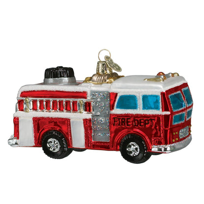 Old World Christmas Fire Truck Glass Blown Ornament for Christmas Tree, Handcrafted Holiday Decoration, Firefighter Collection