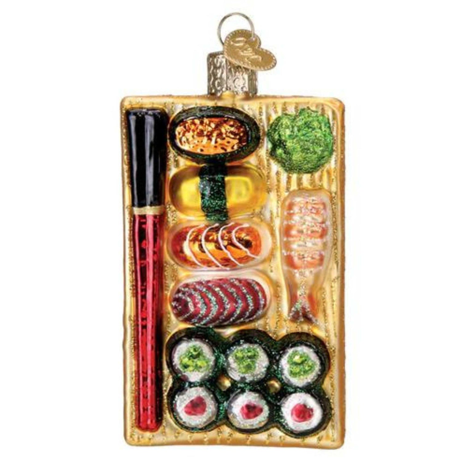 Old World Christmas Sushi Platter Glass Blown Ornament for Christmas Tree, Handcrafted Holiday Decoration, Food Collection