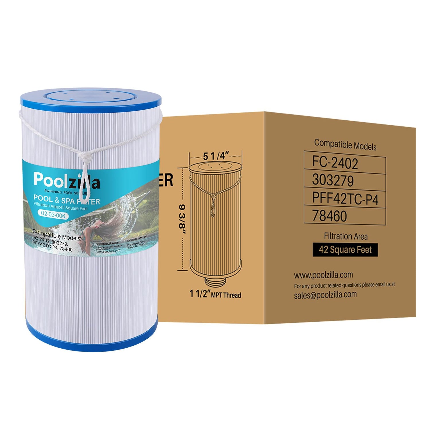 Poolzilla Replacement Spa Filter for FC-2402, Watkins 303279, PFF42TC-P4, 78460, SD-01322