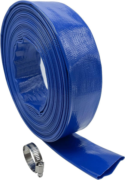 Poolzilla Heavy Duty Swimming Pool Backwash Hose | 2"x100' | Blue | Includes Steel Clamp