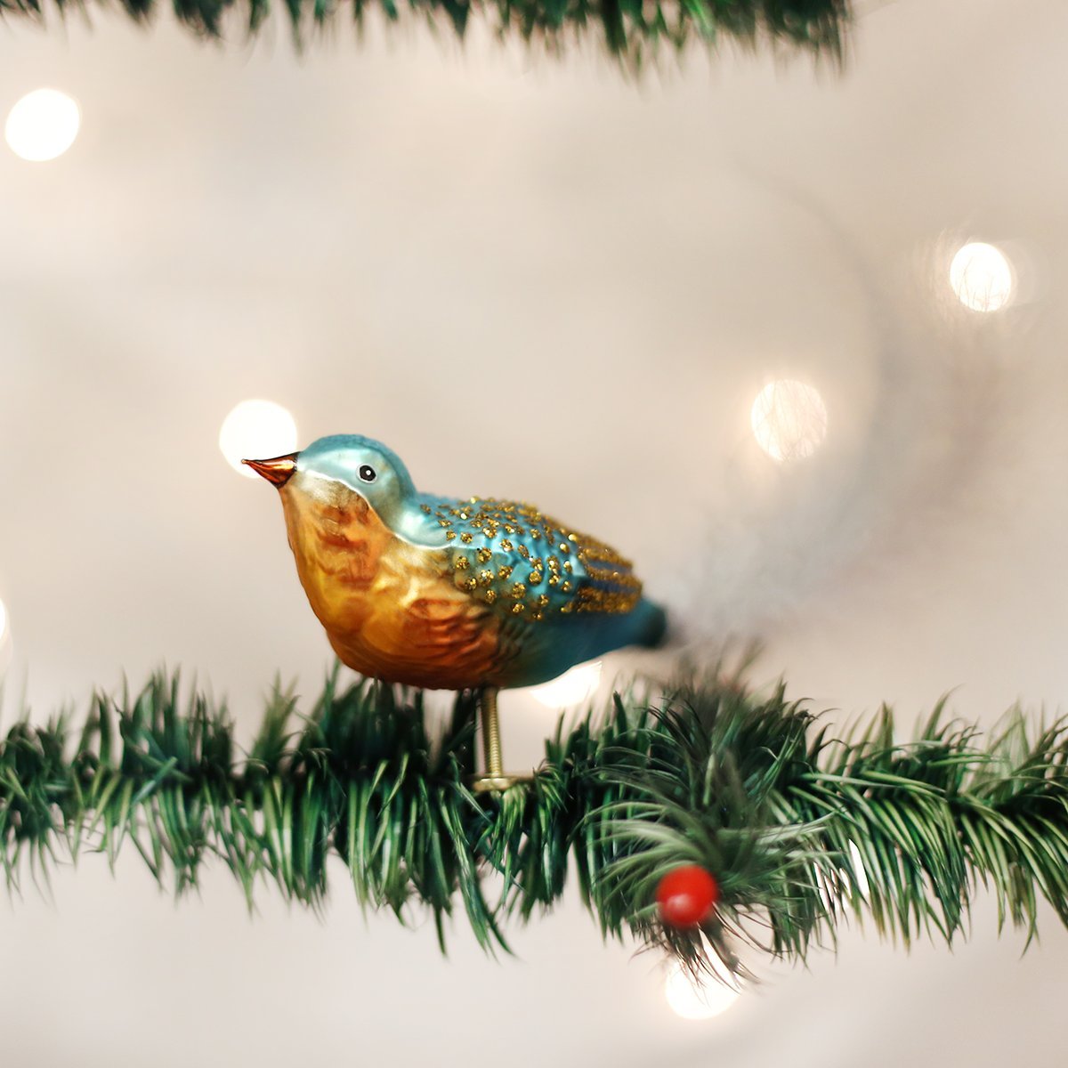 Old World Christmas Forest Finch Glass Blown Ornament for Christmas Tree, Handcrafted Holiday Decoration, Bird Watcher Clip Collection